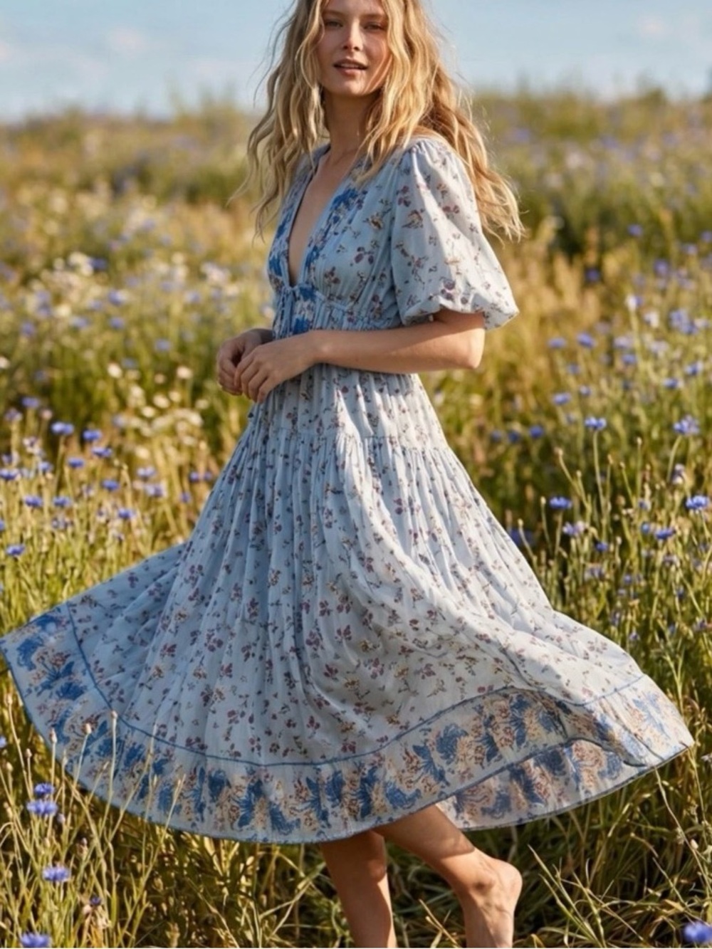 Free People blue Lysette floral Maxi Dress M